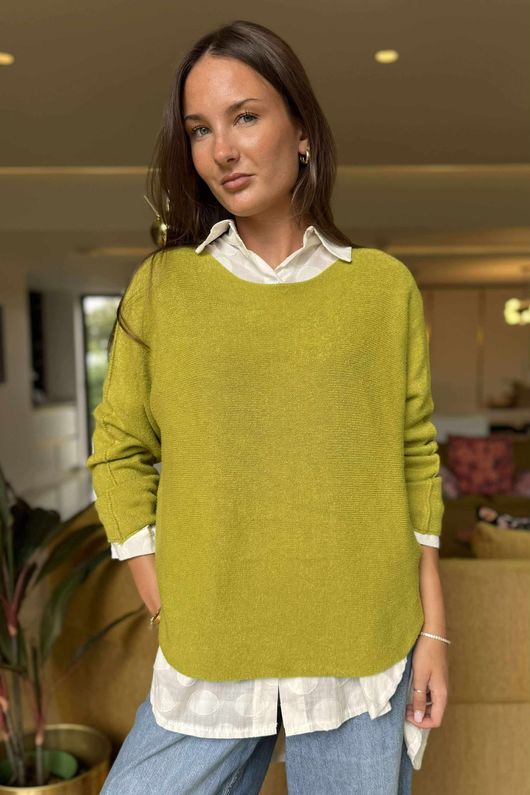 Made in Italy Conrad Body Skim Knit Jumper Olive